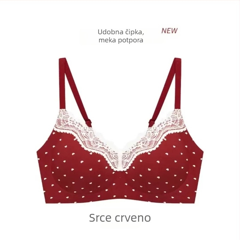 Grudnjak od čiste pamuka s cvjetnim uzorkom, bez šavova, za žene s malim grudima, bez žice, 3/4 košarica, crvena, udobna