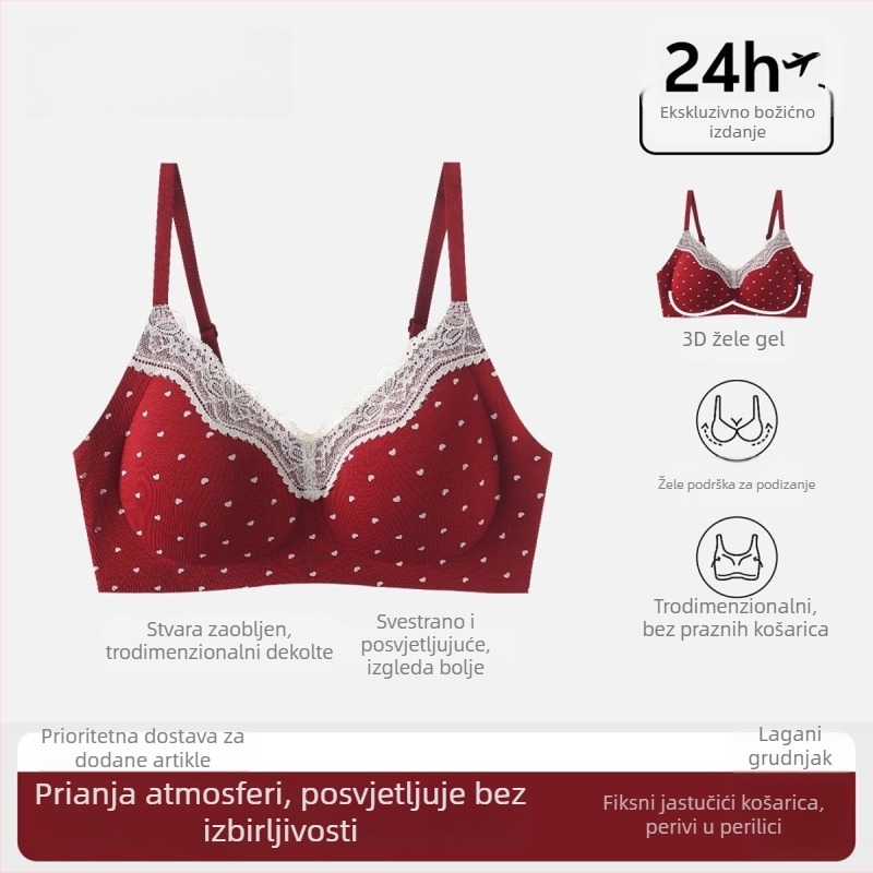 Grudnjak od čiste pamuka s cvjetnim uzorkom, bez šavova, za žene s malim grudima, bez žice, 3/4 košarica, crvena, udobna
