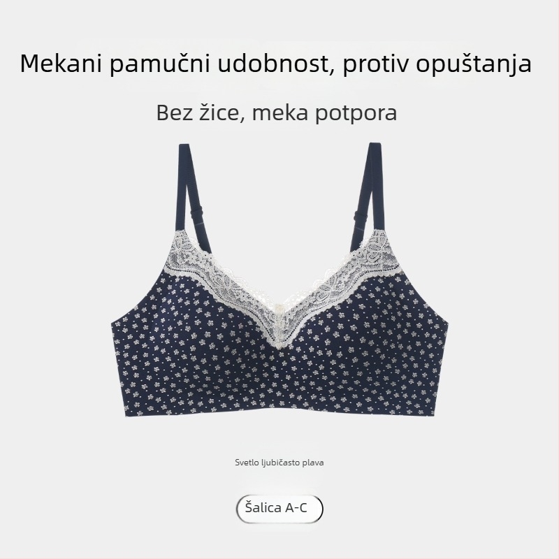 Grudnjak od čiste pamuka s cvjetnim uzorkom, bez šavova, za žene s malim grudima, bez žice, 3/4 košarica, crvena, udobna