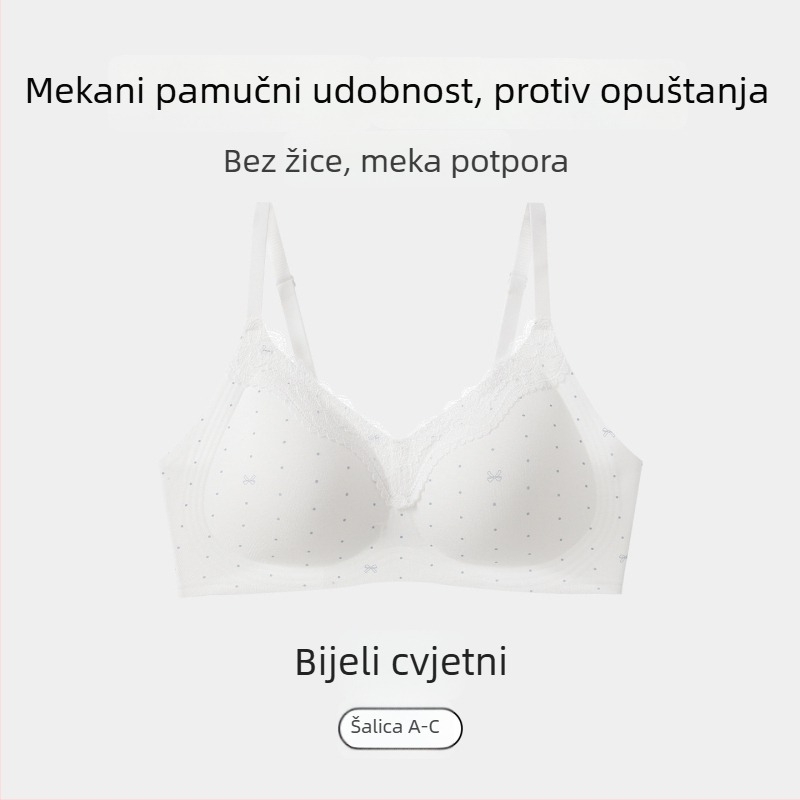 Grudnjak od čiste pamuka s cvjetnim uzorkom, bez šavova, za žene s malim grudima, bez žice, 3/4 košarica, crvena, udobna