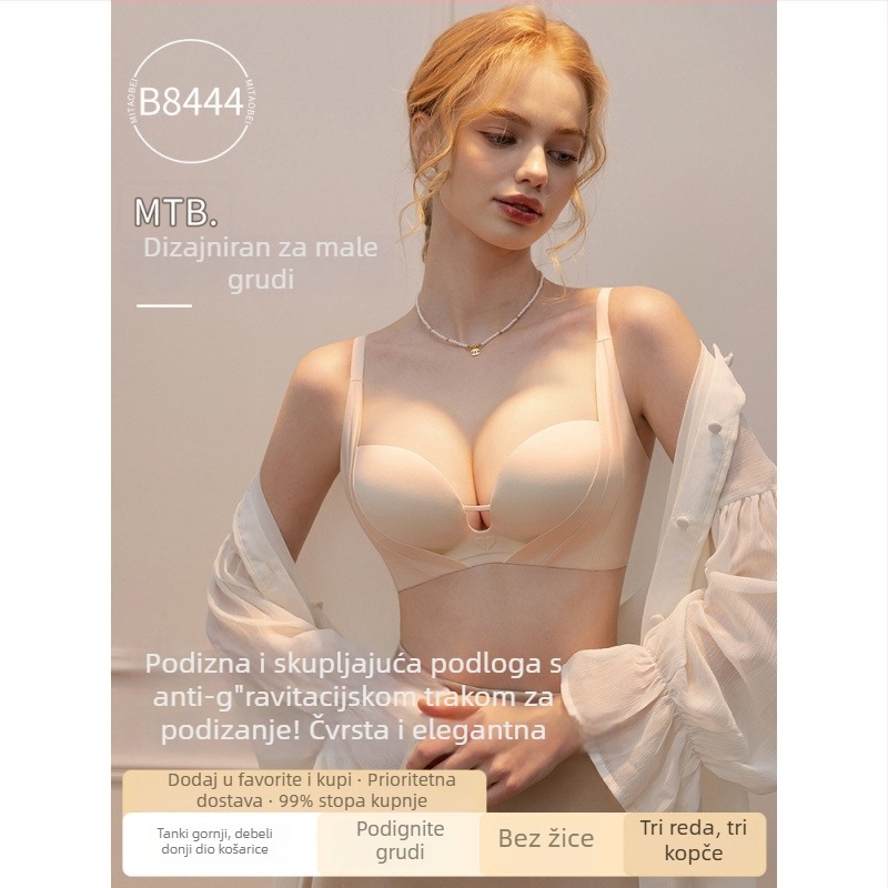 Push-Up grudnjak za mali bust, bez žice, bez šavova, prozračan, košarice 3/4, podesive naramenice, stražnje kopčanje s tri reda kuka