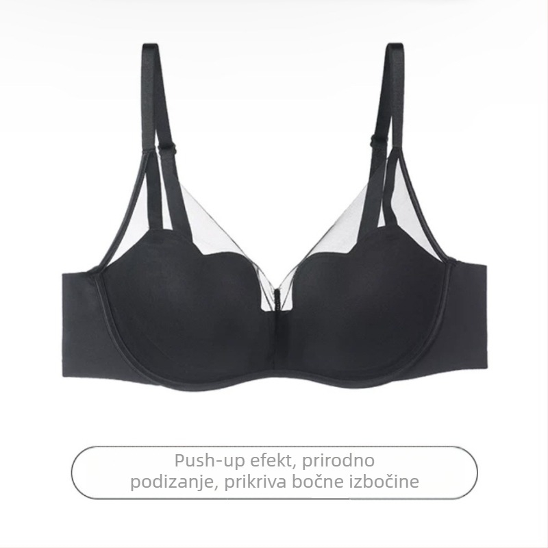 Bežični push-up grudnjak s dubokim V izrezom, čipkana mreža, za manje grudi, podesive naramenice