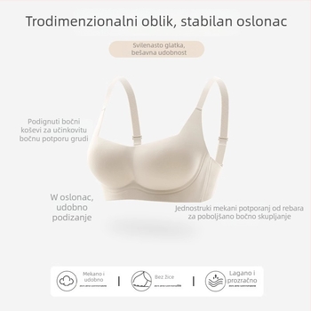 Bešavni grudnjak za žene s malim grudima, bez žice, push-up efekt, gornja potpora, podesiv, tanak dizajn leđa