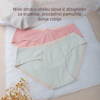 Trudničke pamučne gaćice za drugo i treće tromjesečje, niski struk, V oblik potpore trbuha
