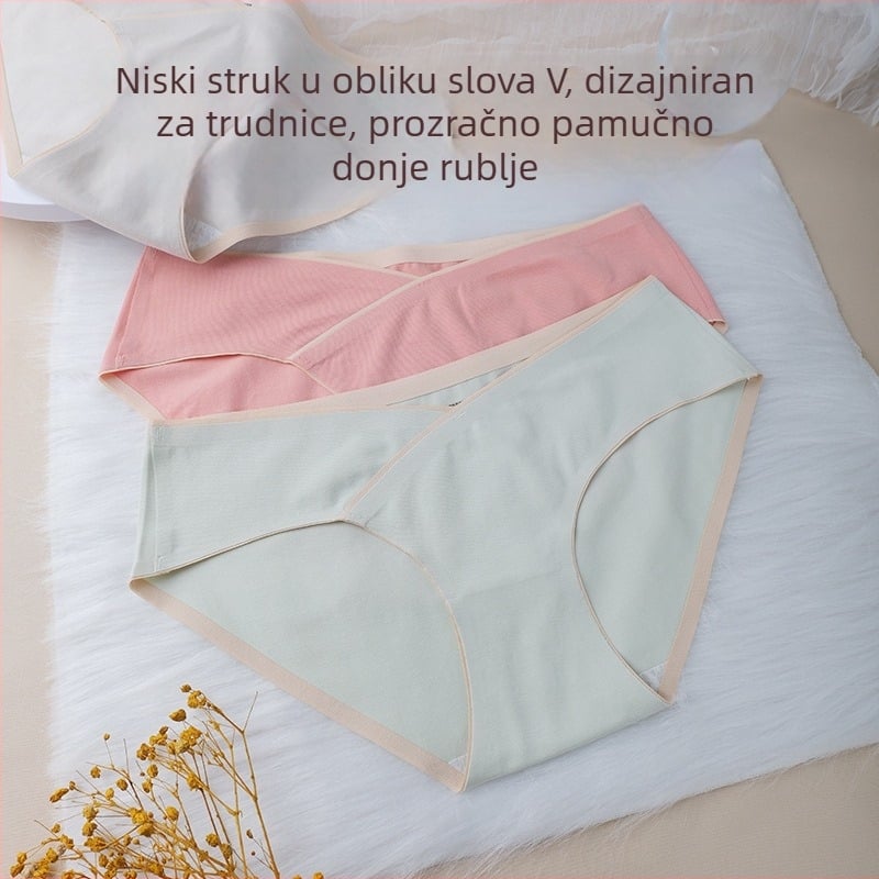 Trudničke pamučne gaćice za drugo i treće tromjesečje, niski struk, V oblik potpore trbuha
