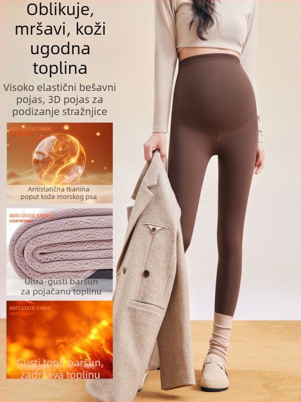 Bešivne trudničke tajice za žene, 2025. jesen-zima, fleece podstava, debele i tople, visok struk, velika veličina