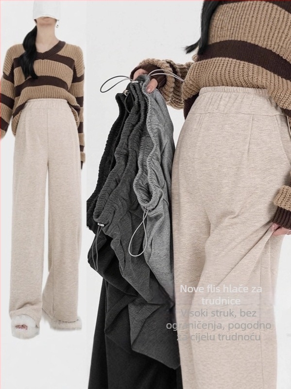 Trudničke široke leggings s flis podstavom, debele i tople, podrška za trbuh, za jesen i zimu