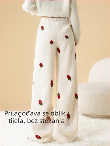 Trudničke pidžama hlače za jesen-zimu, s flis podstavom, podesivim strukom, toplo kućno nošenje