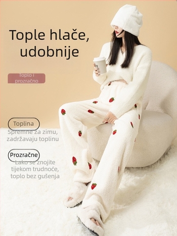 Trudničke pidžama hlače za jesen-zimu, s flis podstavom, podesivim strukom, toplo kućno nošenje