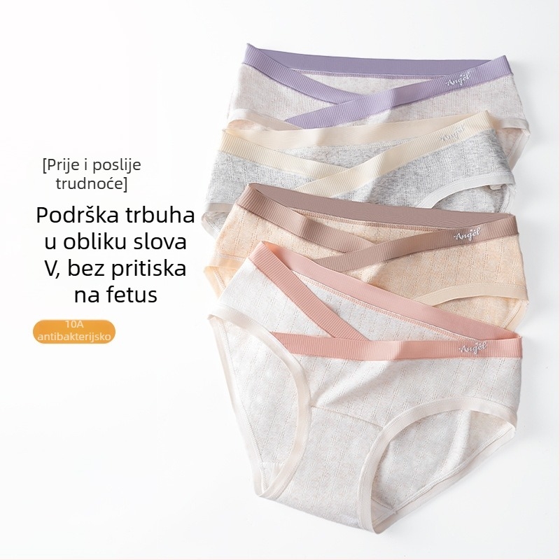Gaćice za trudnice od 100% pamuka, antibakterijske, s produženim gussetom, niski struk, za sva trimestra trudnoće