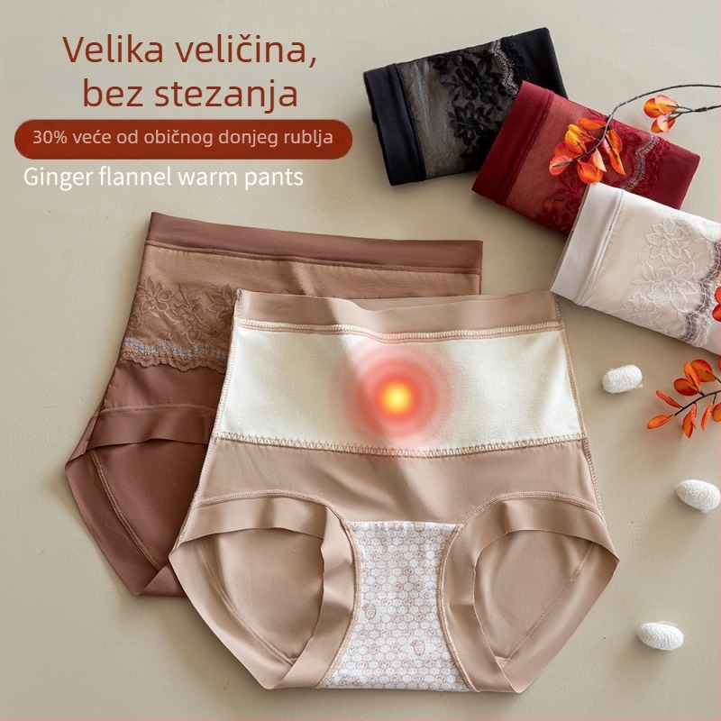 Ženske toplinske gaćice s visokim strukom, Ginger flis podstava, dvostruka izolacija, međunožje od mulberry svile, antibakterijsko 10A