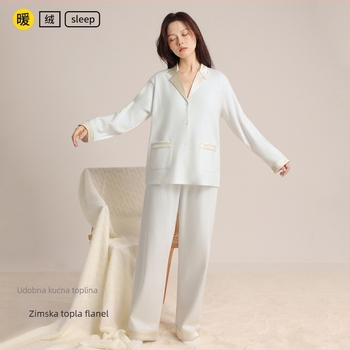 Ženski pidžama set za jesen/zimu, korejski stil, minimalistički dizajn, debeli topli materijal, dugi rukavi i hlače, udobna kućna odjeća