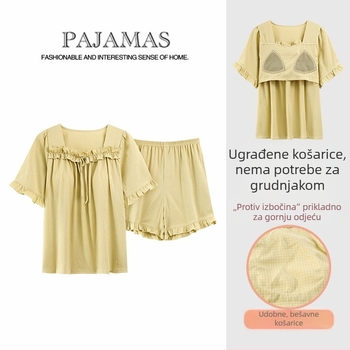 Ženski ljetni pijama set s ugrađenom jastučićem za dekolte, stil princeze, cvjetni ovratnik, udoban i ležeran kroj