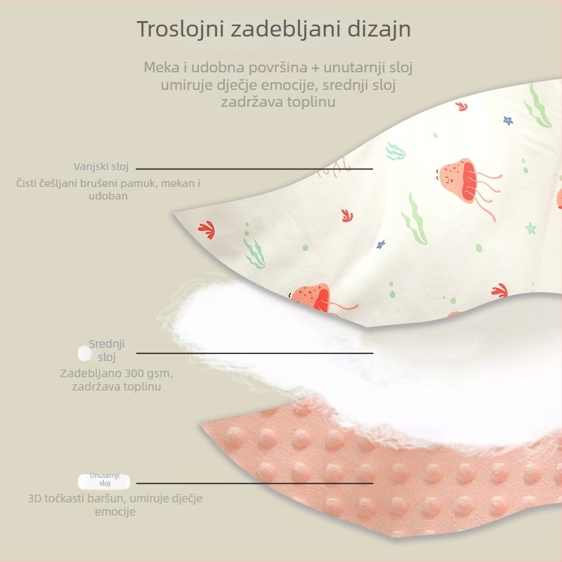 Dječja zagrljaj deka od češenog pamuka sa dizajnom životinja, odvojivi unutarnji sloj, topla za novorođenče, 3D velur mekan