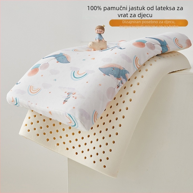 Dječji jastuk od prirodnog lateksa s navlakom od pamuka, podrška za vrat, pravokutnog oblika, visina 5-10 cm