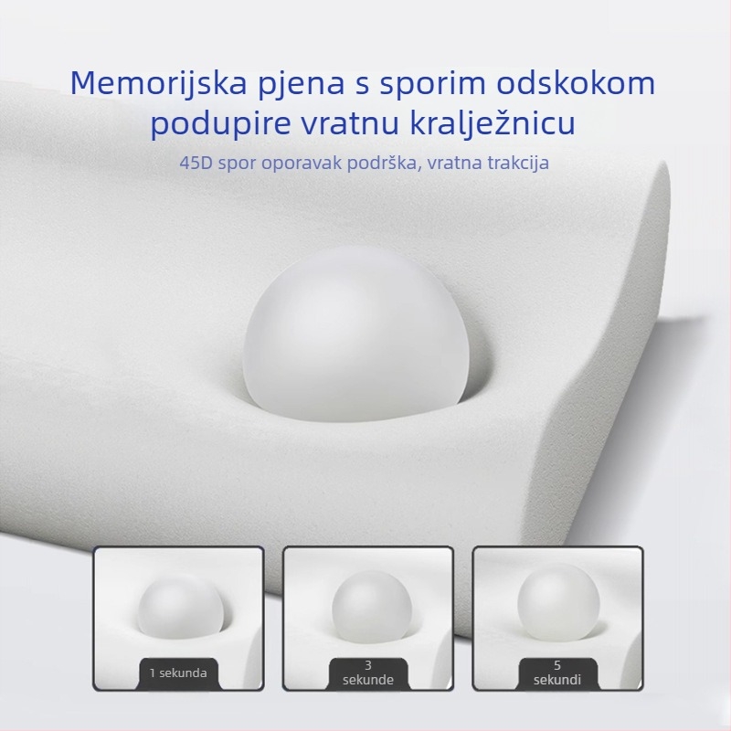 Jastuk za vrat od memorijske pjene, u valovitoj i leptirovoj formi, prozračan, dimenzije 60×35×9/11 cm.