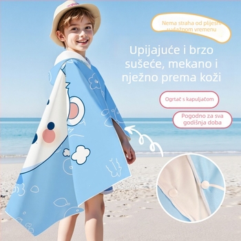 Dječji kapuljački pončo peškir za kupanje, brzo sušenje, dvostrani fleece, nosivi kupaći ogrtač za stariju djecu