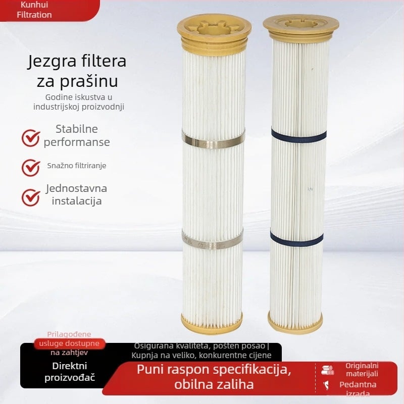 Filtr prašine od poliesternih vlakana, certificiran otporan na vatru, FPPT premazani filtracijski cartridge visokog protoka za miješačke stanice i vrhove silosa