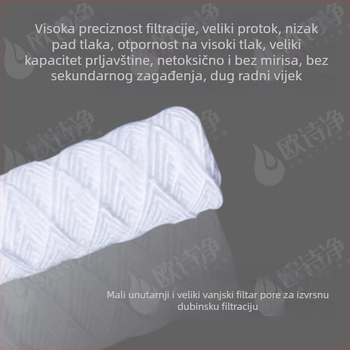 Filtarski element od PP pamuka, obmotan nitima, 10 inča, 5 mm / 1 mm, otporan na visoke temperature, skelet od nehrđajućeg čelika, apsorbirajući pamuk, veličine 20/30/40 inča