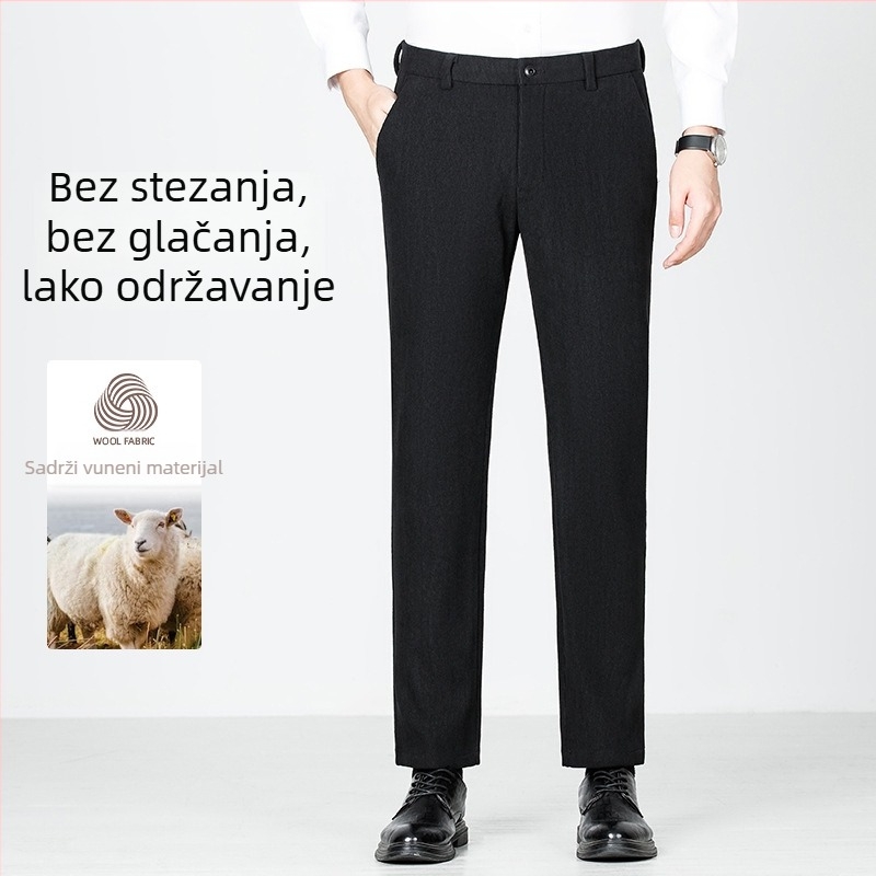 Muške hlače za poslovni casual stil, zimi, ravni kroj, jedne boje, od vune i sintetičkih vlakana
