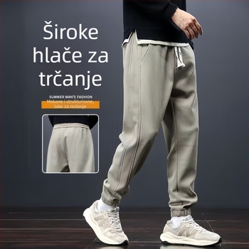 Muške casual hlače s flisom, opuštenog kroja, jogger stil, korejskog stila, jesen-zima 2025, svestrane sportske hlače