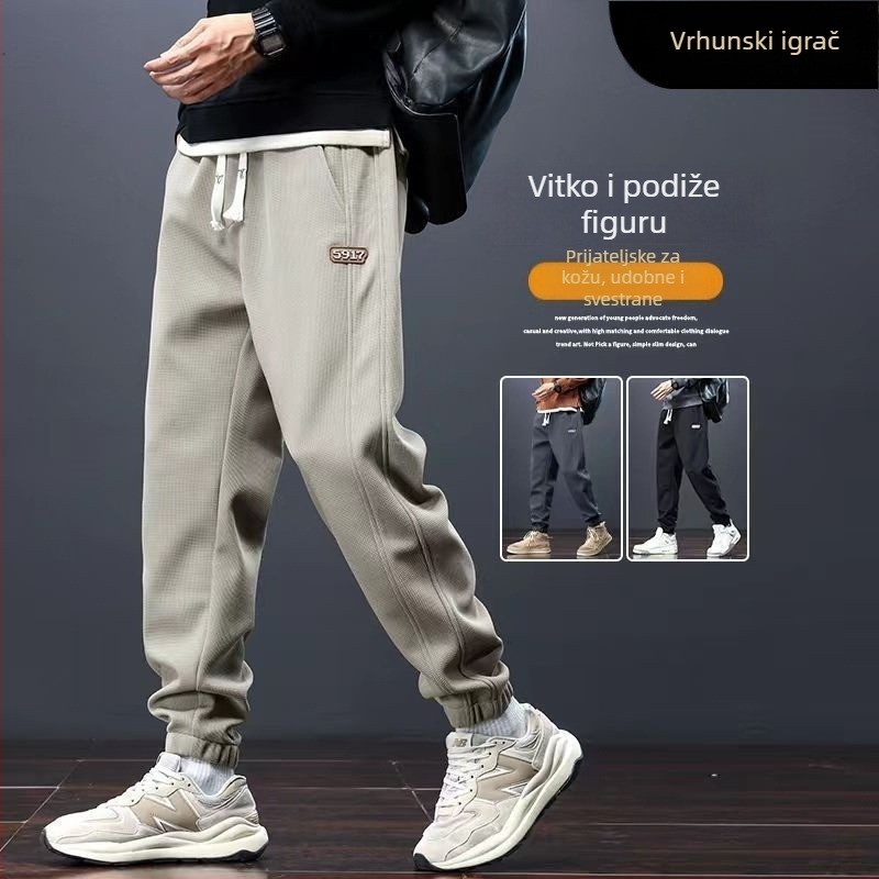 Muške casual hlače s flisom, opuštenog kroja, jogger stil, korejskog stila, jesen-zima 2025, svestrane sportske hlače