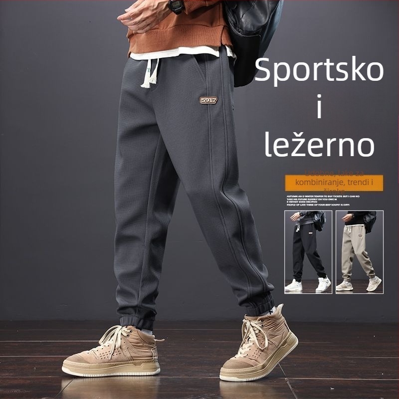 Muške casual hlače s flisom, opuštenog kroja, jogger stil, korejskog stila, jesen-zima 2025, svestrane sportske hlače