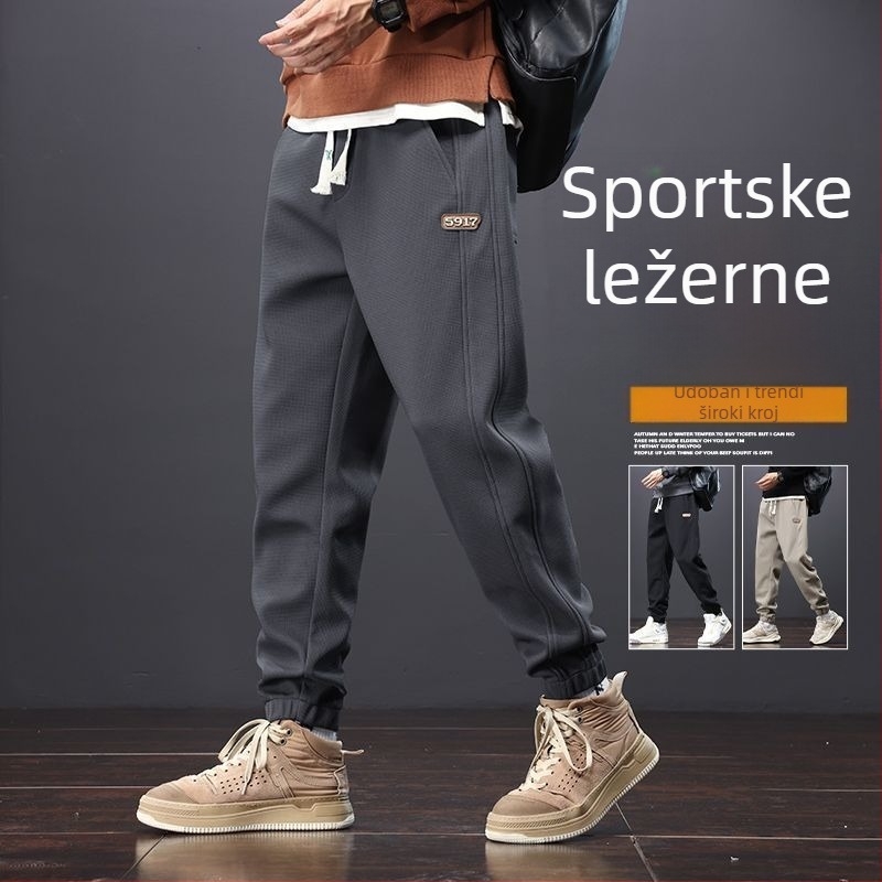 Muške casual hlače s flisom, opuštenog kroja, jogger stil, korejskog stila, jesen-zima 2025, svestrane sportske hlače
