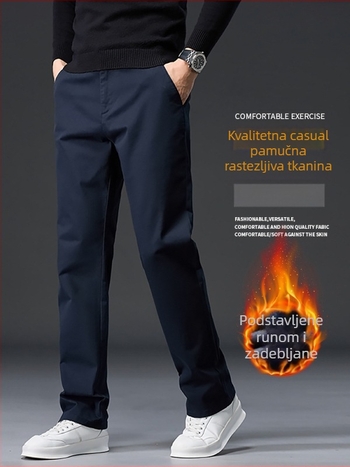 Muške casual hlače za jesen/zimu, opuštena silueta, ravni kroj, flis podstava, 97% pamuk, 3% elastan, svestrane