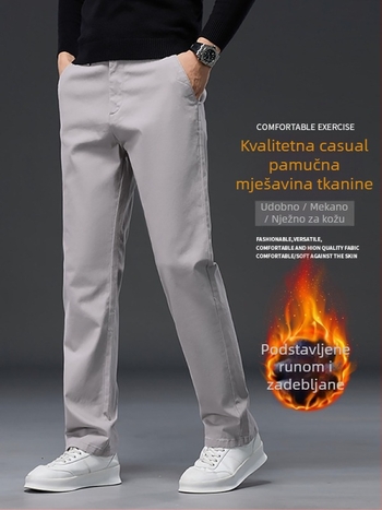 Muške casual hlače za jesen/zimu, opuštena silueta, ravni kroj, flis podstava, 97% pamuk, 3% elastan, svestrane