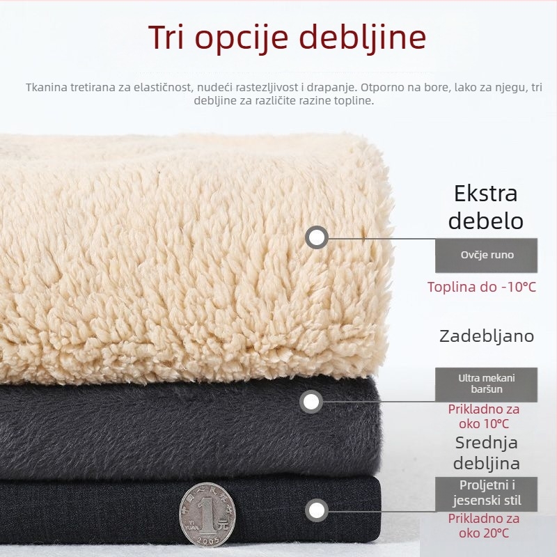 Zimske muške hlače s flisom od ovčje vune, elastičan pojas, labav kroj, tople pamukaste hlače
