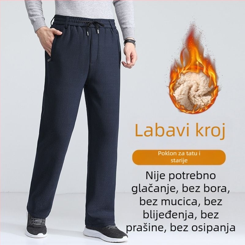 Zimske muške hlače s flisom od ovčje vune, elastičan pojas, labav kroj, tople pamukaste hlače
