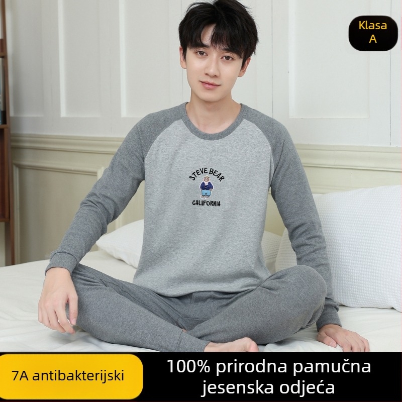 Jesenski set odjeće od 100% pamuka za dječake tinejdžere – gornji dio i donji dio, toplo termo odijevanje