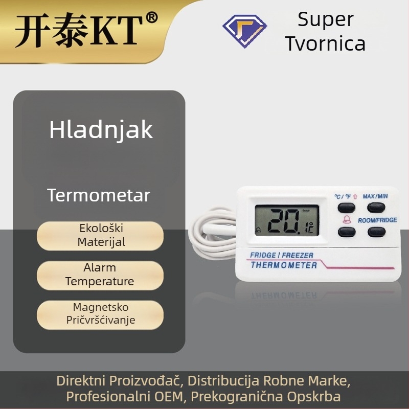 Kaitai digitalni termometar za hladnjak i zamrzivač s dvostrukim zaslonom i dvostrukim temperaturom alarmom