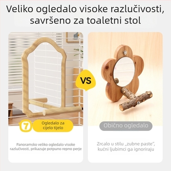 Ogledalo za papige – igračka za ptice s drvenim stalkom za viseći kavez, ogledalo s motivom božura i tigrova koža, mala platforma