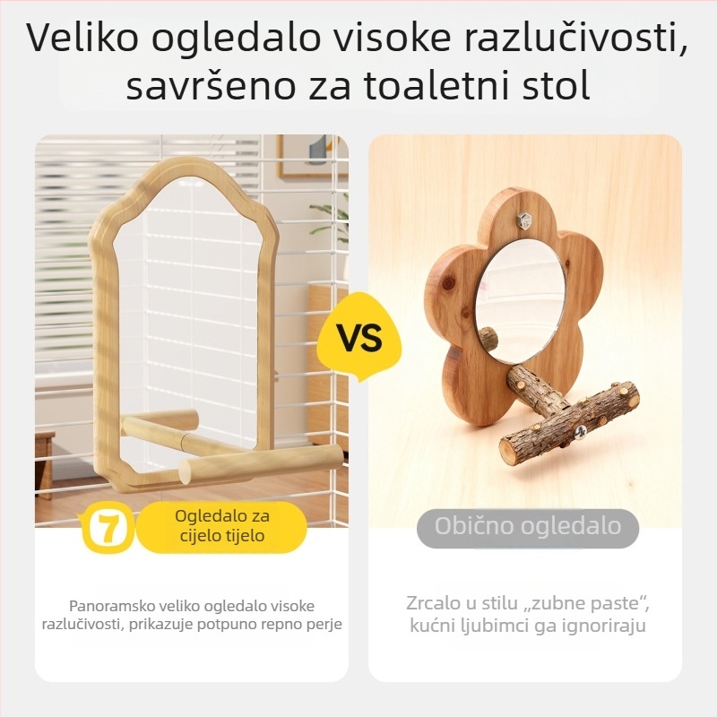 Ogledalo za papige – igračka za ptice s drvenim stalkom za viseći kavez, ogledalo s motivom božura i tigrova koža, mala platforma