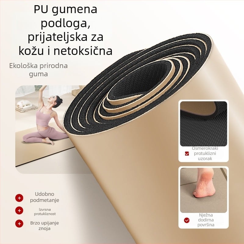 Profesionalna joga podloga – prirodni kaučuk + PU, protuklizna na suhom i mokrom, tiha i prijenosna fitness podloga