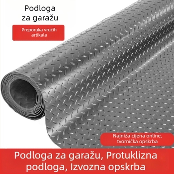 Crna i siva PVC podna prostirka s uzorkom dijamantnog herringbone dizajna, protivklizna i vodootporna, za garažu i kuhinju
