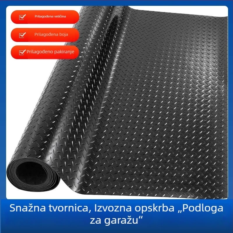 Crna i siva PVC podna prostirka s uzorkom dijamantnog herringbone dizajna, protivklizna i vodootporna, za garažu i kuhinju