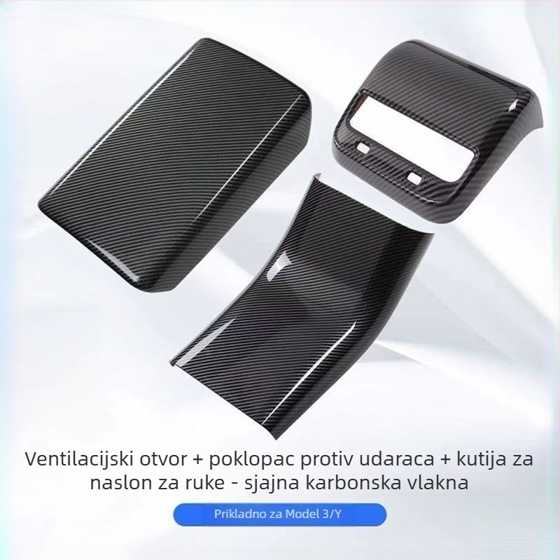 Karbonski zaštitni poklopac za stražnji otvor zraka na kućištu naslona za ruku Tesla Model 3/Y