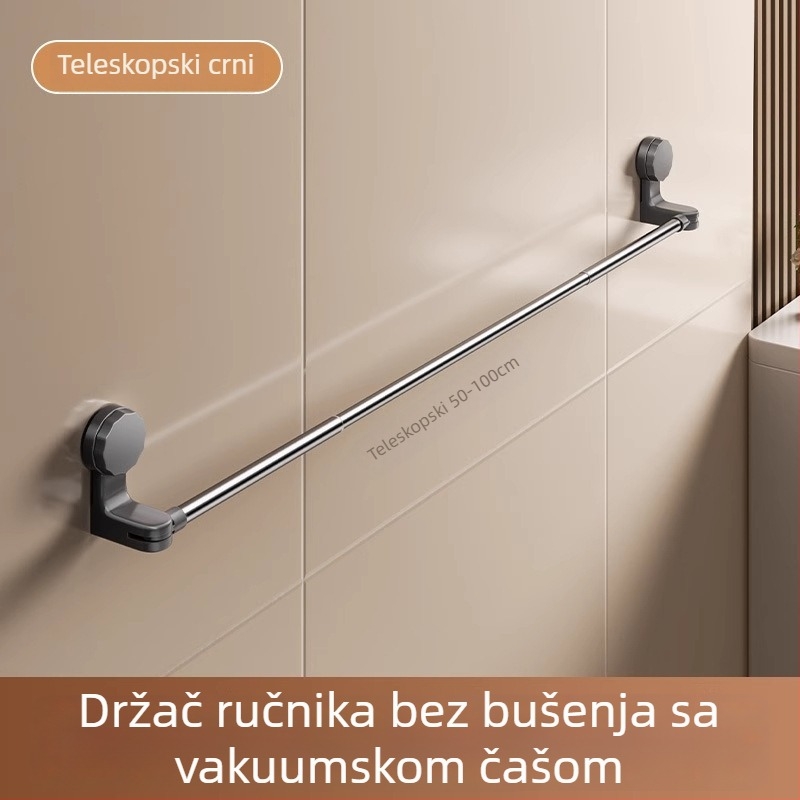 Držač ručnika s usisnom čašom za kupaonicu – bez bušenja, teleskopska šipka za ručnike i polica za skladištenje