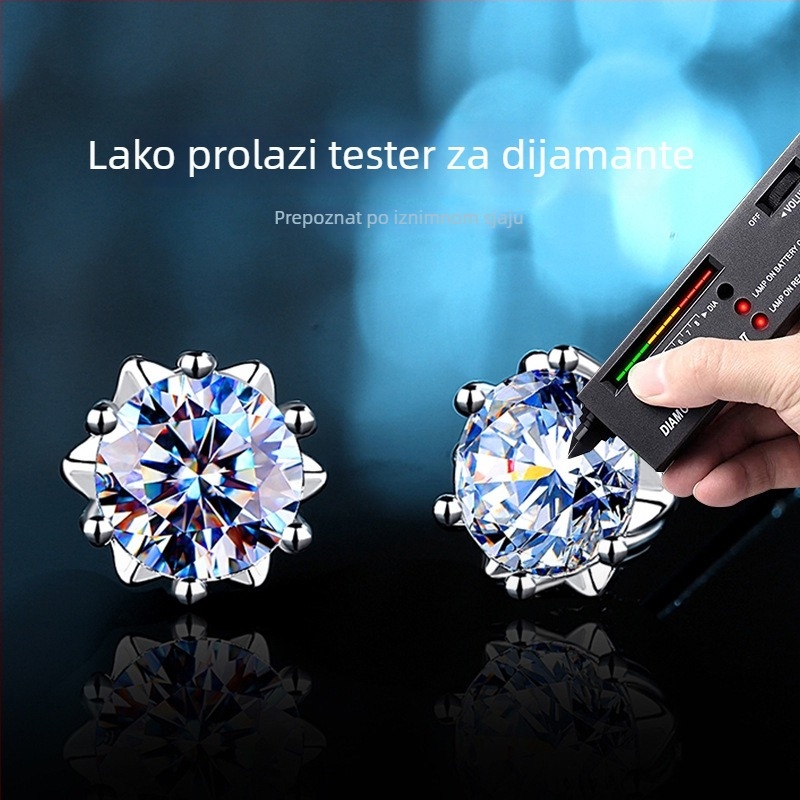 Naušnice od srebra 925 s Moissanitom od 1 karat, dizajn pahulje, lagani luksuzni nakit za žene