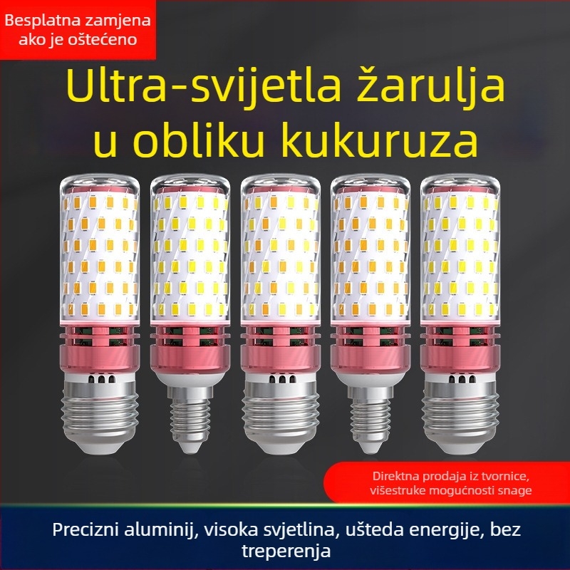 LED kukuruzna žarulja za kućnu upotrebu, baza E27 i E14, štedljiva rasvjeta, topla bijela trobojna svjetlost, visokoučinkovit izvor svjetla