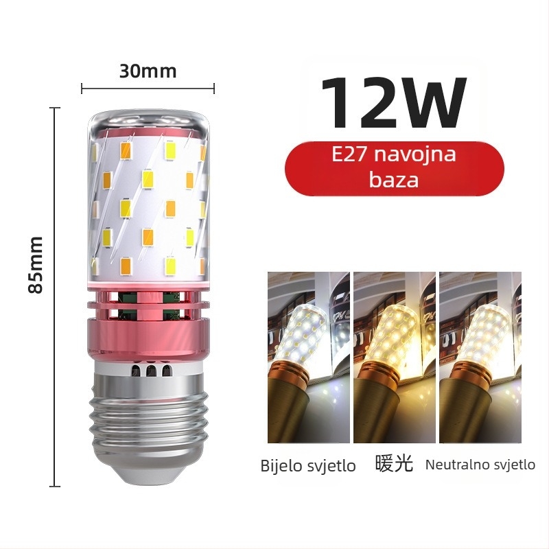 LED kukuruzna žarulja za kućnu upotrebu, baza E27 i E14, štedljiva rasvjeta, topla bijela trobojna svjetlost, visokoučinkovit izvor svjetla