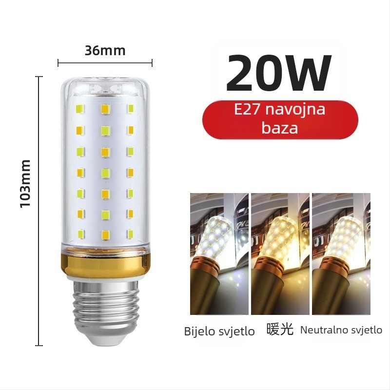 LED kukuruzna žarulja za kućnu upotrebu, baza E27 i E14, štedljiva rasvjeta, topla bijela trobojna svjetlost, visokoučinkovit izvor svjetla