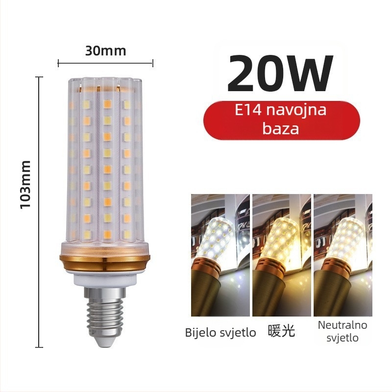 LED kukuruzna žarulja za kućnu upotrebu, baza E27 i E14, štedljiva rasvjeta, topla bijela trobojna svjetlost, visokoučinkovit izvor svjetla
