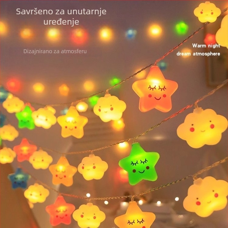 LED niz svjetala sa zvijezdama, oblacima i duginom bojom za ukrašavanje dječje sobe