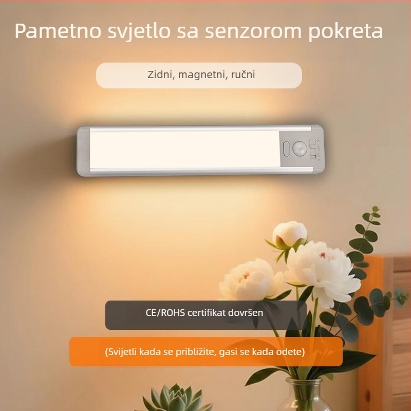Senzorska svjetiljka za ormar s magnetskim pričvršćivanjem, tri boje temperature, bez kabela, duga samoljepljiva LED traka