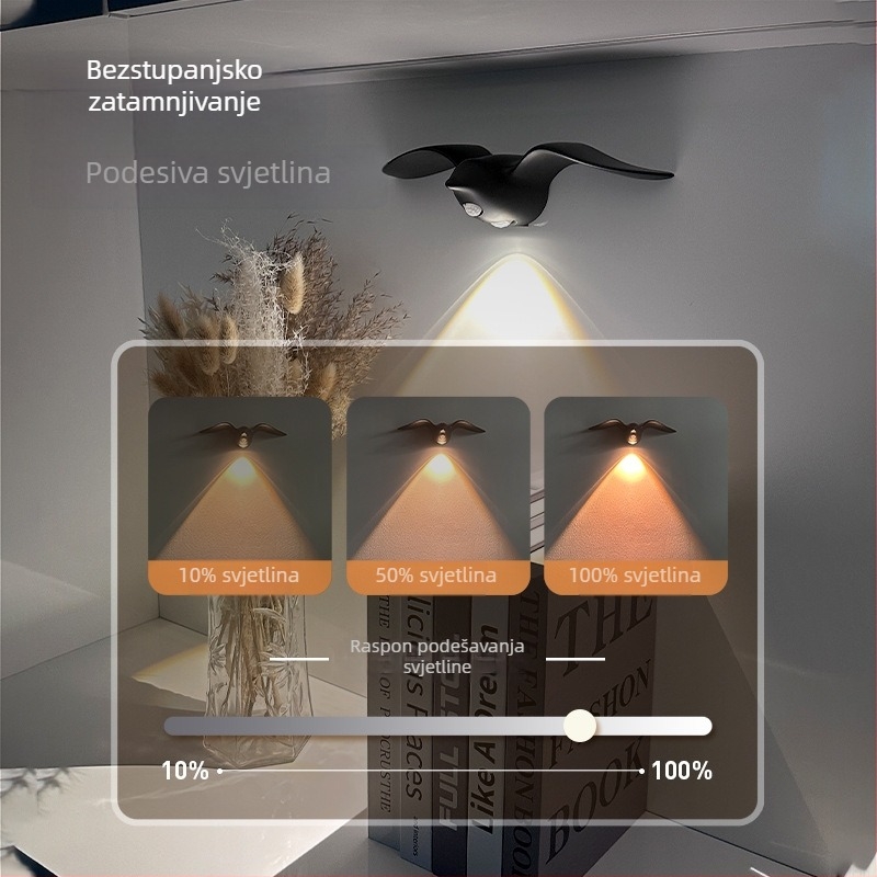 LED noćna svjetiljka u obliku galeba s senzorom pokreta, punjiva – za unutarnju i vanjsku upotrebu, idealna za hodnike, stepenice i ulaze