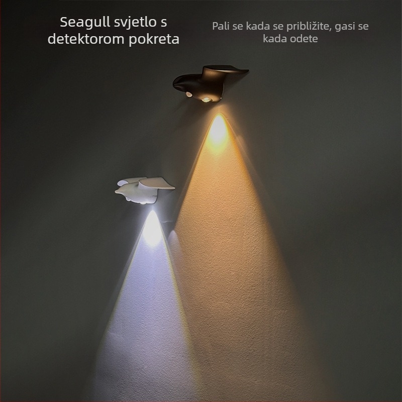 LED noćna svjetiljka u obliku galeba s senzorom pokreta, punjiva – za unutarnju i vanjsku upotrebu, idealna za hodnike, stepenice i ulaze
